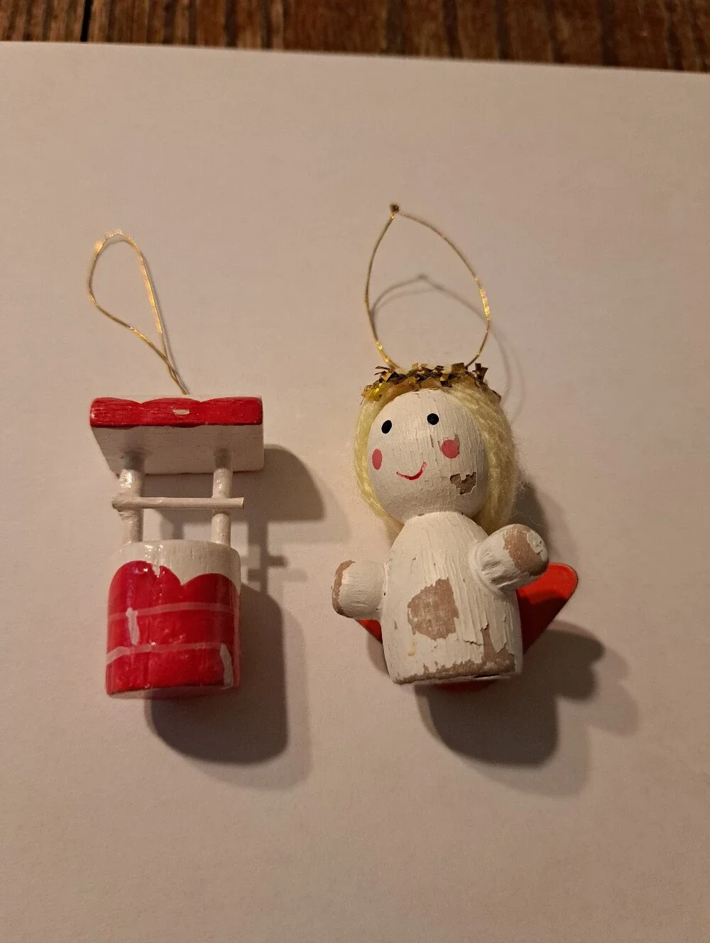Vintage Wood Christmas Ornaments Lot 6 Hand Painted Wooden Farmhouse Rustic